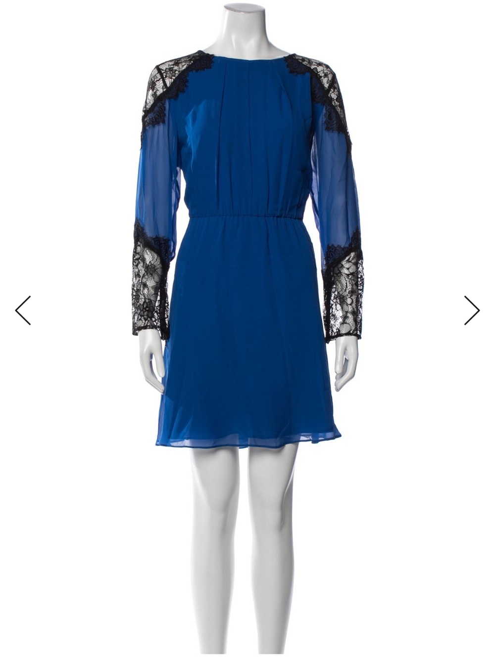 Blue Lace-Trim Long Sleeve Dress